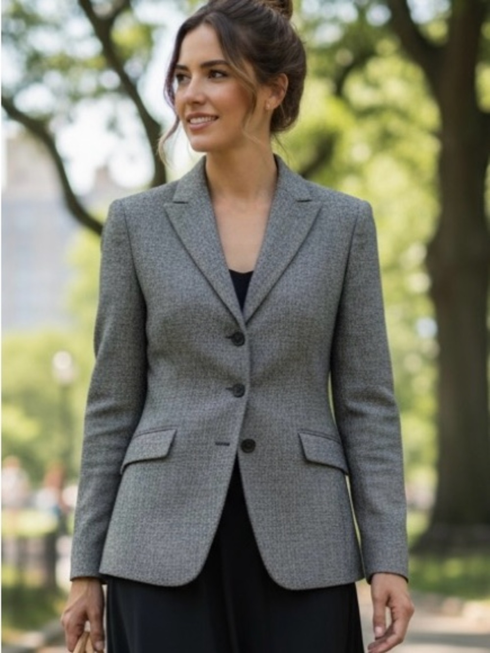 Banana Republic Italy Wool Silk Tweed Blazer Brown Cream Size 12 EUC
